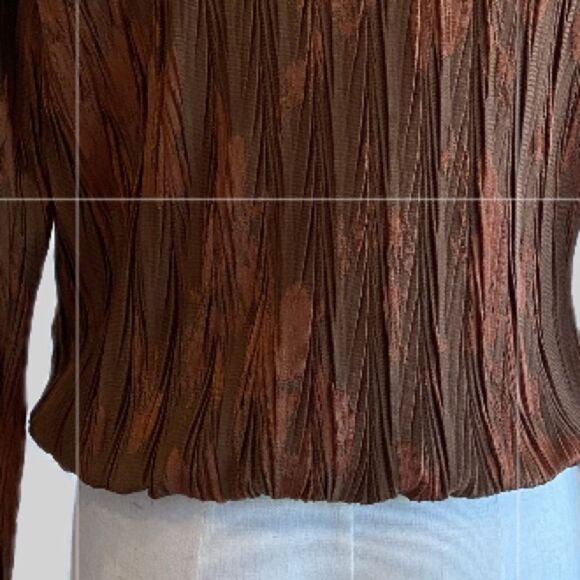 Zara NWOT Cropped Brown and Cinnamon Pleated Long Sleeve Blouse M - Picture 6 of 7